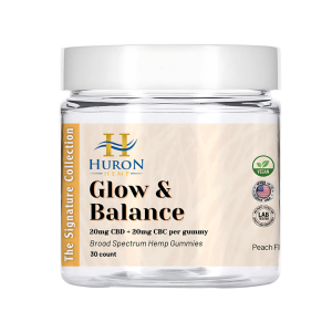 Huron Hemp - Gummies - Glow & Balance 20mg CBD/20mg CBC - BSO - Peach 30ct